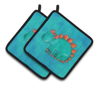 Animal Watercolor Pair of Pot Holders (Animal: Stegosaurus)
