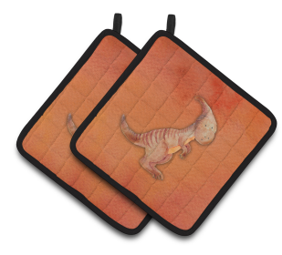 Animal Watercolor Pair of Pot Holders (Animal: Parasaurolophus)