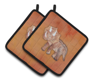 Animal Watercolor Pair of Pot Holders (Animal: Triceratops)