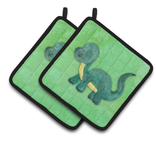 Animal Watercolor Pair of Pot Holders (Animal: Brontosaurus)