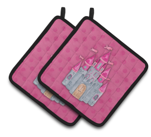 Fairytale Watercolor Pair of Pot Holders (Color: Princess Castle Watercolor, size: 7.5 x 7.5)