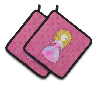 Fairytale Watercolor Pair of Pot Holders (Color: Princess Watercolor, size: 7.5 x 7.5)