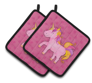 Fairytale Watercolor Pair of Pot Holders (Color: Unicorn Watercolor, size: 7.5 x 7.5)