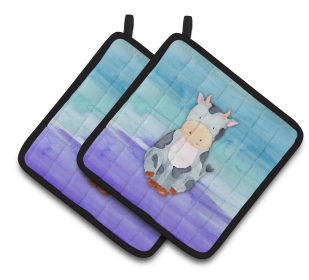 Animal Watercolor Pair of Pot Holders (Animal: Cow)