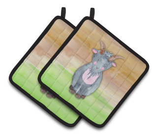 Animal Watercolor Pair of Pot Holders (Animal: Goat)
