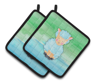 Animal Watercolor Pair of Pot Holders (Animal: Sheep Lamb)