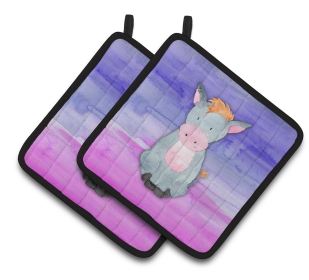 Animal Watercolor Pair of Pot Holders (Animal: Donkey)