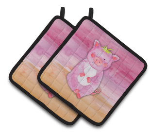 Animal Watercolor Pair of Pot Holders (Animal: Pig)