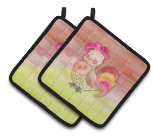 Animal Watercolor Pair of Pot Holders (Animal: Rooster)