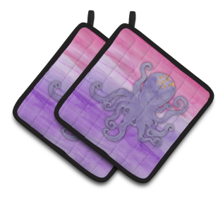 Animal Watercolor Pair of Pot Holders (Animal: Octopus)