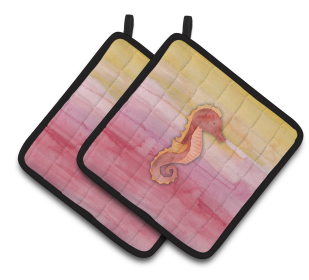 Animal Watercolor Pair of Pot Holders (Animal: Seahorse)