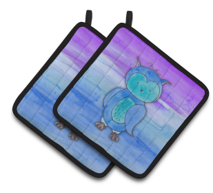 Animal Watercolor Pair of Pot Holders (Animal: Blue Owl)