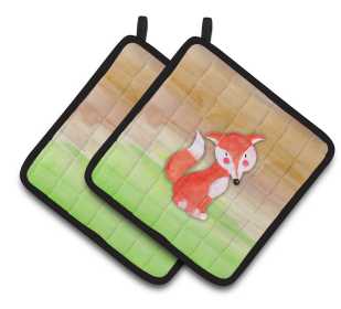 Animal Watercolor Pair of Pot Holders (Animal: Fox)