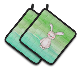Animal Watercolor Pair of Pot Holders (Animal: Bunny Rabbit)