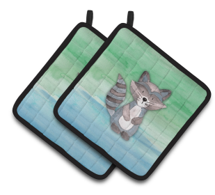 Animal Watercolor Pair of Pot Holders (Animal: Raccoon)
