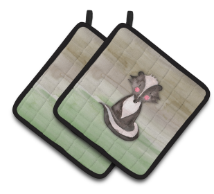Animal Watercolor Pair of Pot Holders (Animal: Badger)