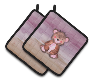 Animal Watercolor Pair of Pot Holders (Animal: Bear Cub)