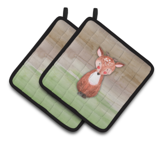 Animal Watercolor Pair of Pot Holders (Animal: Baby Deer)