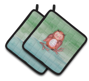Animal Watercolor Pair of Pot Holders (Animal: Brown Owl)