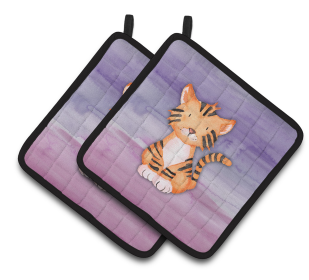 Animal Watercolor Pair of Pot Holders (Animal: Tiger Cub)