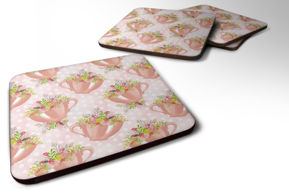 Floral theme Foam Coaster (Color: Tea Cup and Flowers Pink, size: 3.5 x 3.5)