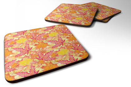 Fall Theme Foam Coaster (Color: Leaves Watercolor Red, size: 3.5 x 3.5)