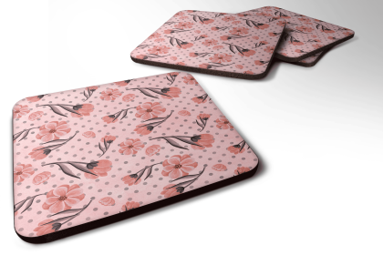 Floral theme Foam Coaster (Color: Pink Flowers and Polka Dots, size: 3.5 x 3.5)
