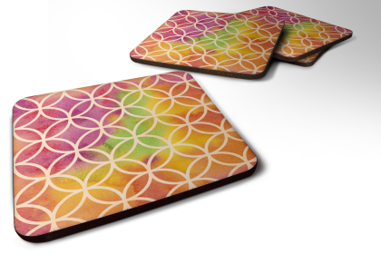 Watecolor Foam Coaster (Color: Rainbow Geometric Circles, size: 3.5 x 3.5)