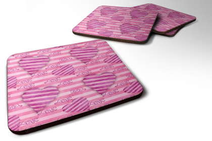 Watecolor Foam Coaster (Color: Hot Pink Striped Hearts, size: 3.5 x 3.5)
