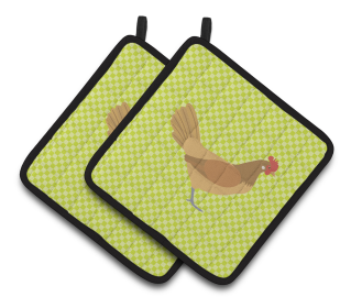 Bird on Pair of Pot Holders (Breed: Frisian Friesian Chicken)