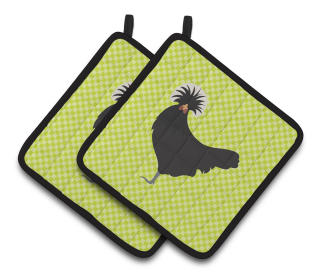 Bird on Pair of Pot Holders (Breed: Polish Poland Chicken)
