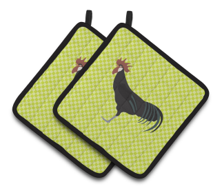 Bird on Pair of Pot Holders (Breed: Minorca Ctalalan Chicken)
