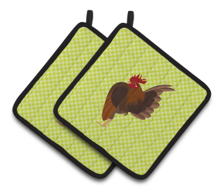 Bird on Pair of Pot Holders (Breed: Malaysian Serama Chicken)