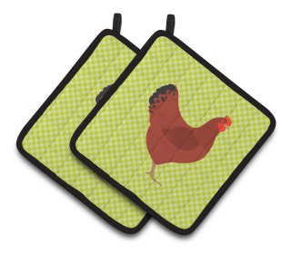 Bird on Pair of Pot Holders (Breed: New Hampshire Red Chicken)