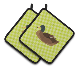Bird on Pair of Pot Holders (Breed: Khaki Campbell Duck)