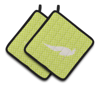 Bird on Pair of Pot Holders (Breed: White Peacock Peafowl)