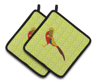 Bird on Pair of Pot Holders (Breed: Golden or Chinese Pheasant)