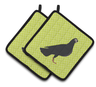 Bird on Pair of Pot Holders (Breed: Budapest Highflyer Pigeon)