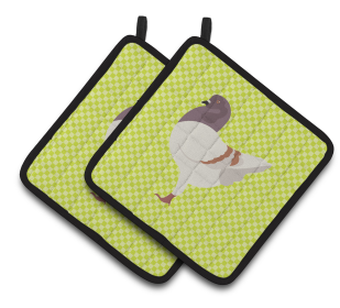 Bird on Pair of Pot Holders (Breed: German Modena Pigeon)