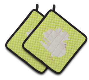 Bird on Pair of Pot Holders (Breed: Silver Fantail Pigeon)