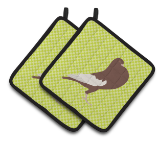 Bird on Pair of Pot Holders (Breed: English Pouter Pigeon)