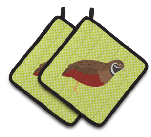 Bird on Pair of Pot Holders (Breed: Chinese Painted or King Quail)