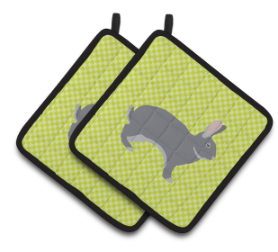 Giant Chinchilla Rabbit  Animal on Pair of Pot Holders (Breed: Giant Chinchilla Rabbit)