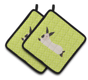 California White Rabbit Animal on Pair of Pot Holders (Breed: California White Rabbit)