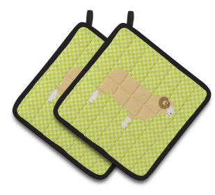 Horned Dorset Sheep Animal on Pair of Pot Holders (Breed: Horned Dorset Sheep)