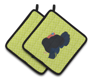 Bird on Pair of Pot Holders (Breed: Norfolk Black Turkey)