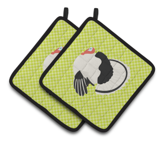Bird on Pair of Pot Holders (Breed: Royal Palm Turkey)