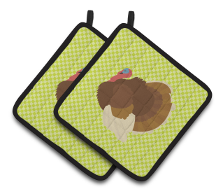 Bird on Pair of Pot Holders (Breed: French Turkey Dindon)