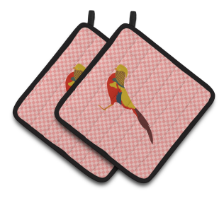 Golden or Chinese Pheasant Bird on Pair of Pot Holders (Breed: Golden or Chinese Pheasant)