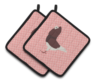 Capuchin Red Pigeon Bird on Pair of Pot Holders (Breed: Capuchin Red Pigeon)